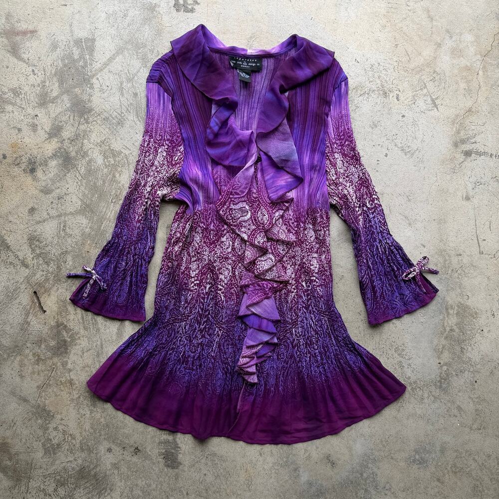 Vintage Y2K Euro whimsical Fairy Ruffle Boho Purple Blouse Top